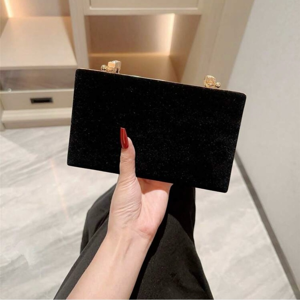 Elegant Black Clutch with Gold Handle - Picture 2 of 6